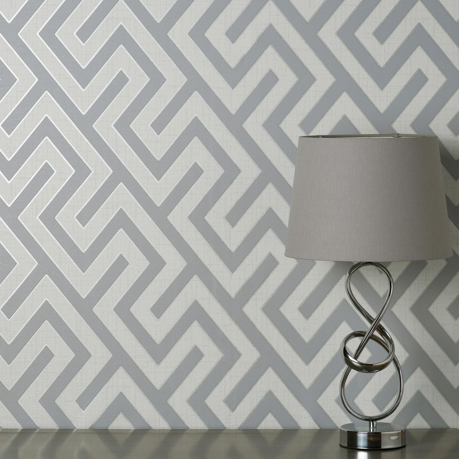 Fine Decor Meander Light Grey Geo Wallpaper, 20.5-in by 33-ft