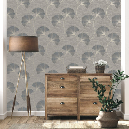 Fine Decor Miya Grey Ginkgo Wallpaper, 20.5-in by 33-ft