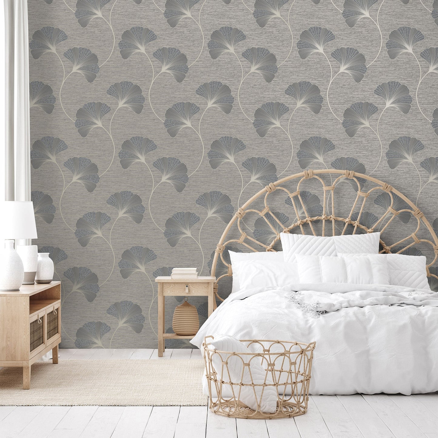 Fine Decor Miya Grey Ginkgo Wallpaper, 20.5-in by 33-ft