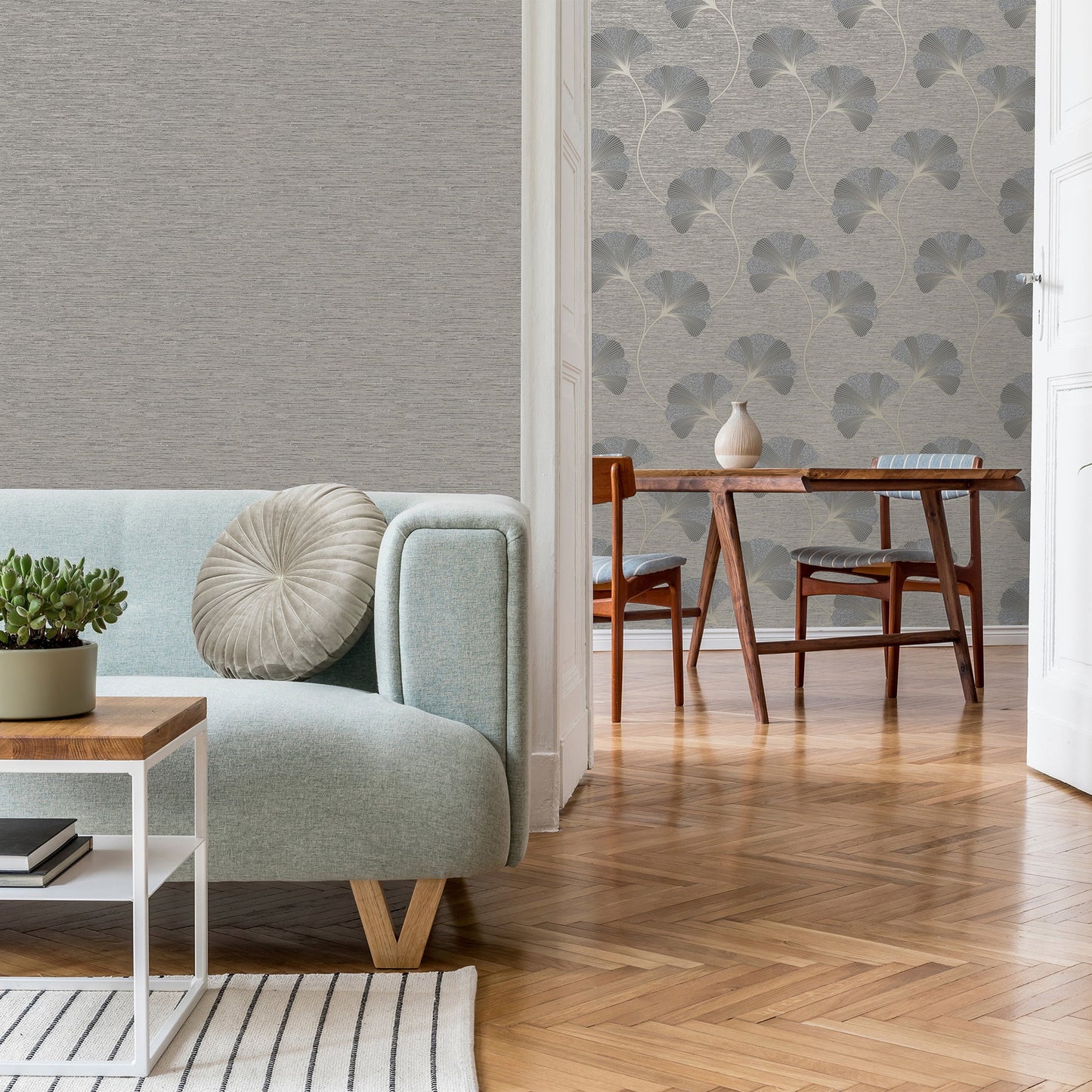 Fine Decor Miya Grey Ginkgo Wallpaper, 20.5-in by 33-ft