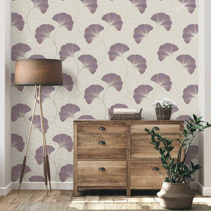 Fine Decor Miya Plum Ginkgo Wallpaper, 20.5-in by 33-ft