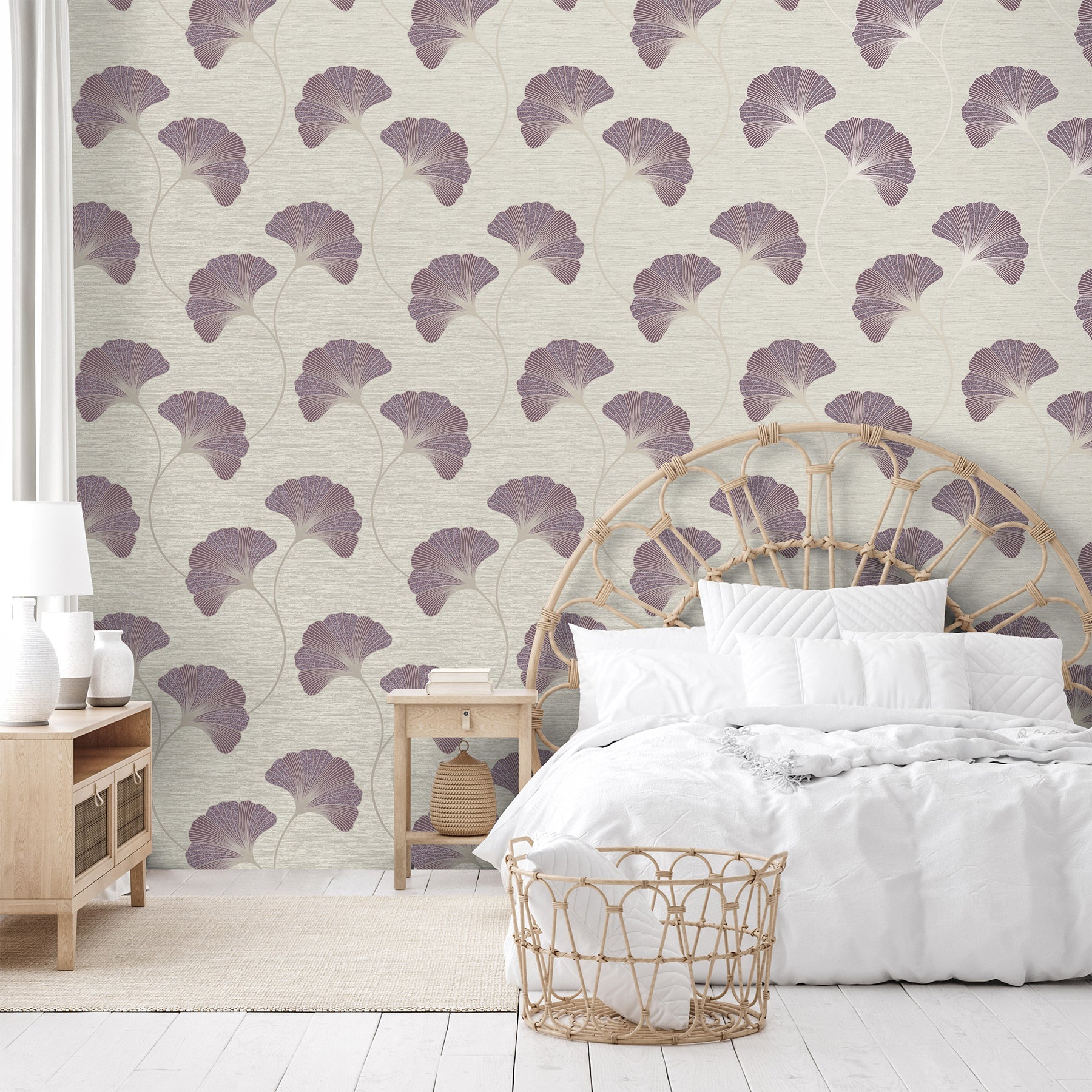 Fine Decor Miya Plum Ginkgo Wallpaper, 20.5-in by 33-ft