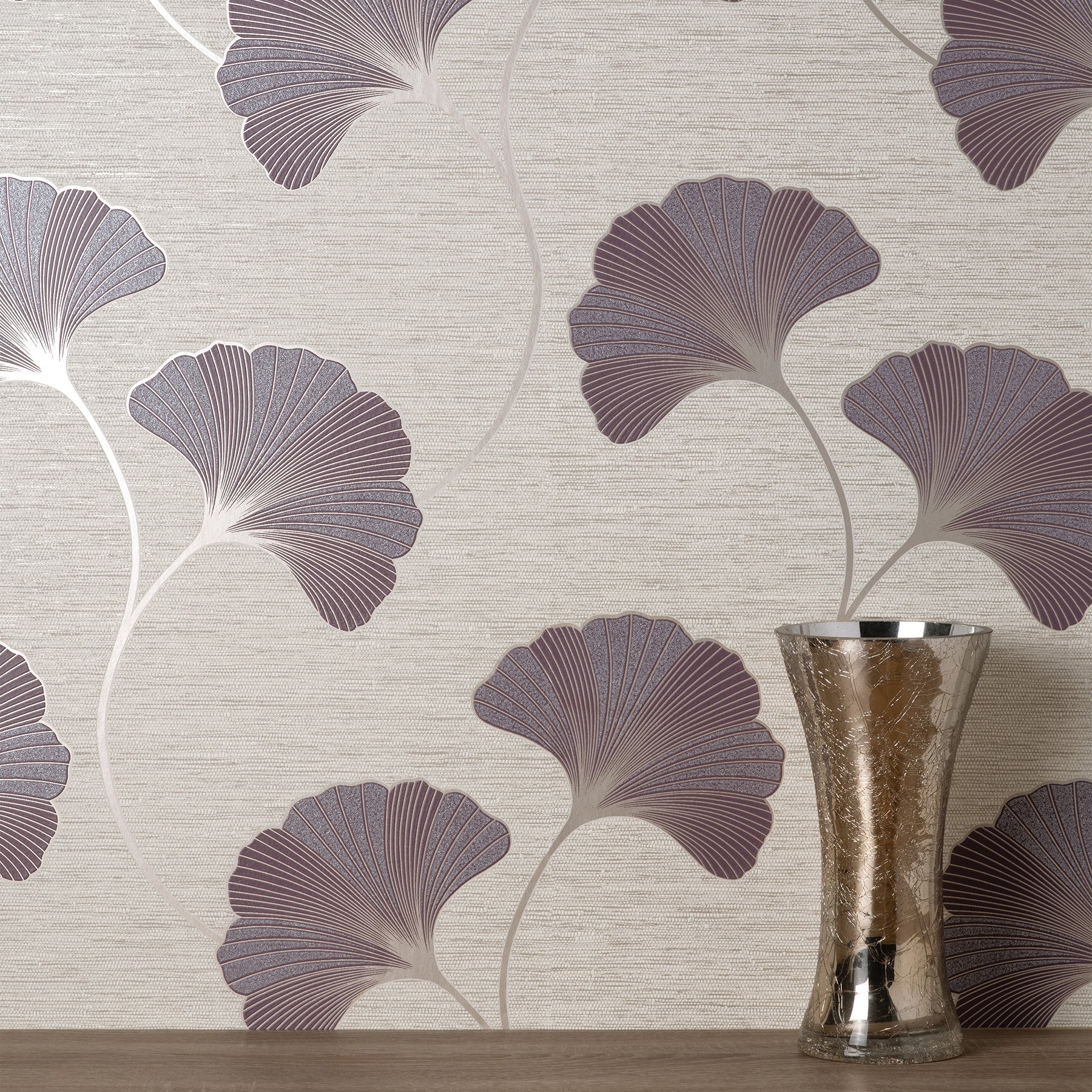 Fine Decor Miya Plum Ginkgo Wallpaper, 20.5-in by 33-ft