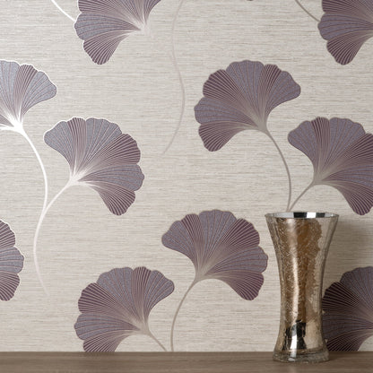 Fine Decor Miya Plum Ginkgo Wallpaper, 20.5-in by 33-ft