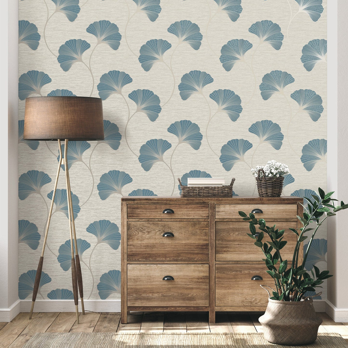 Fine Decor Miya Teal Ginkgo Wallpaper, 20.5-in by 33-ft