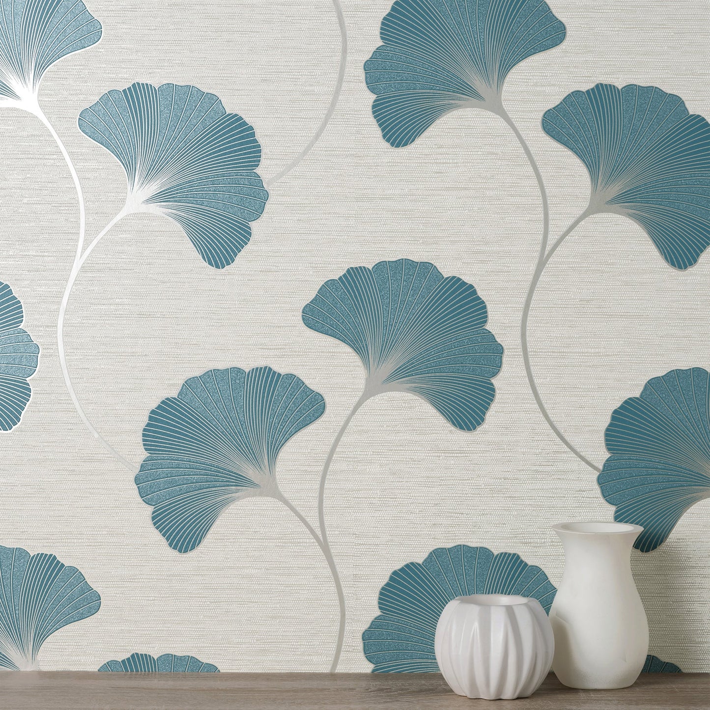 Fine Decor Miya Teal Ginkgo Wallpaper, 20.5-in by 33-ft