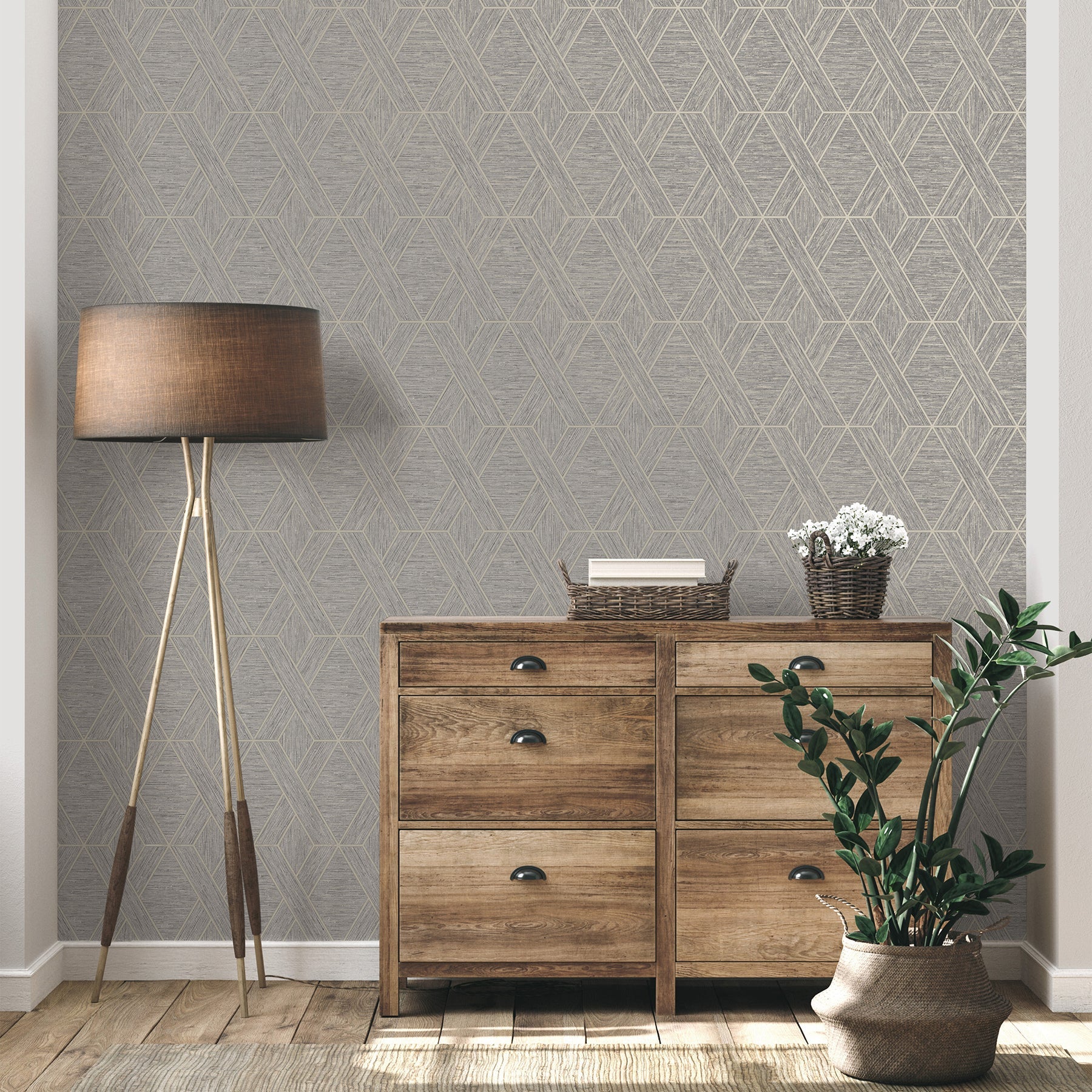 Fine Decor Malcolm Grey Geo Wallpaper, 20.5-in by 33-ft