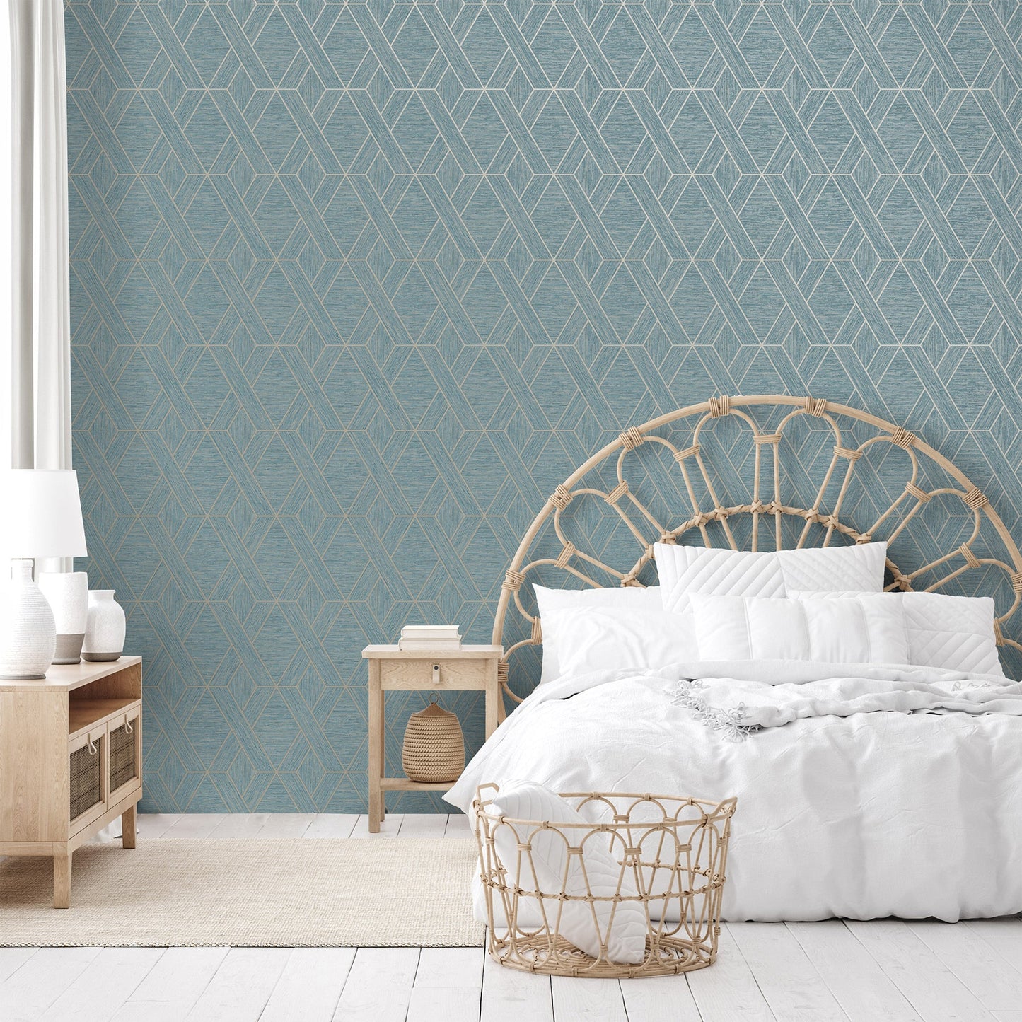 Fine Decor Malcolm Teal Geo Wallpaper, 20.5-in by 33-ft