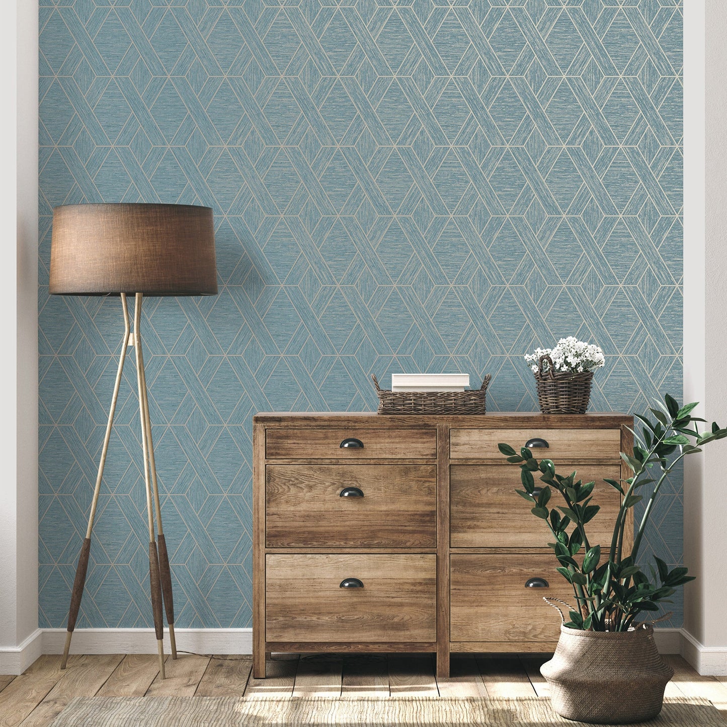 Fine Decor Malcolm Teal Geo Wallpaper, 20.5-in by 33-ft