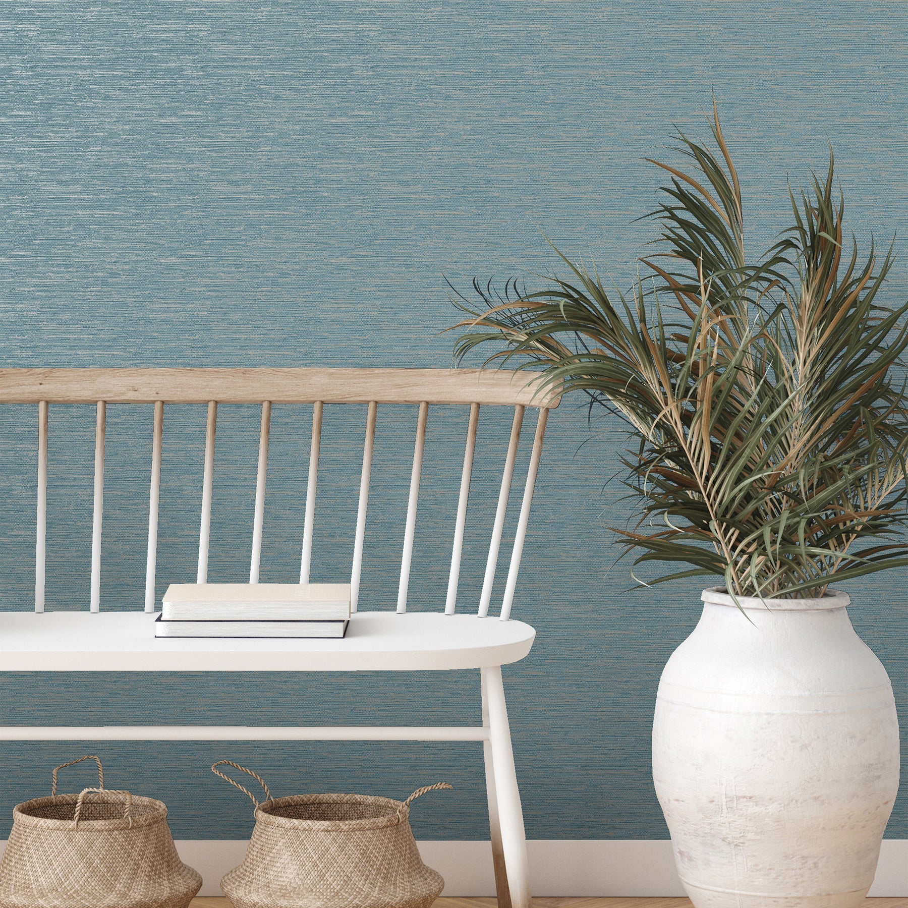 Fine Decor Mephi Teal Grasscloth Wallpaper, 20.5-in by 33-ft