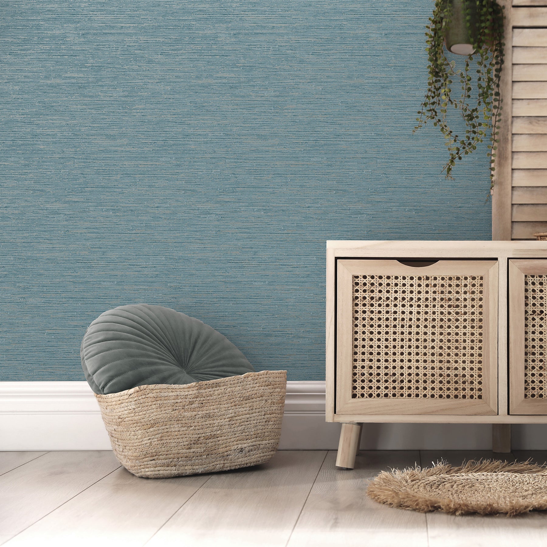 Fine Decor Mephi Teal Grasscloth Wallpaper, 20.5-in by 33-ft