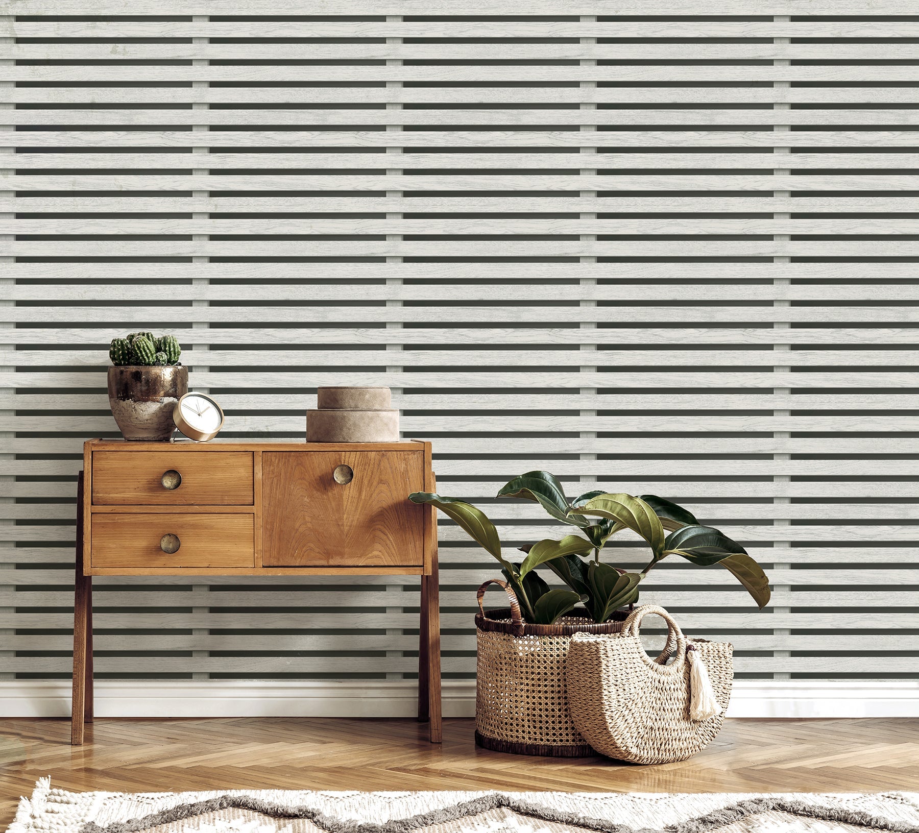 Fine Decor Marlow Charcoal Wood Slats Wallpaper, 20.5-in by 33-ft