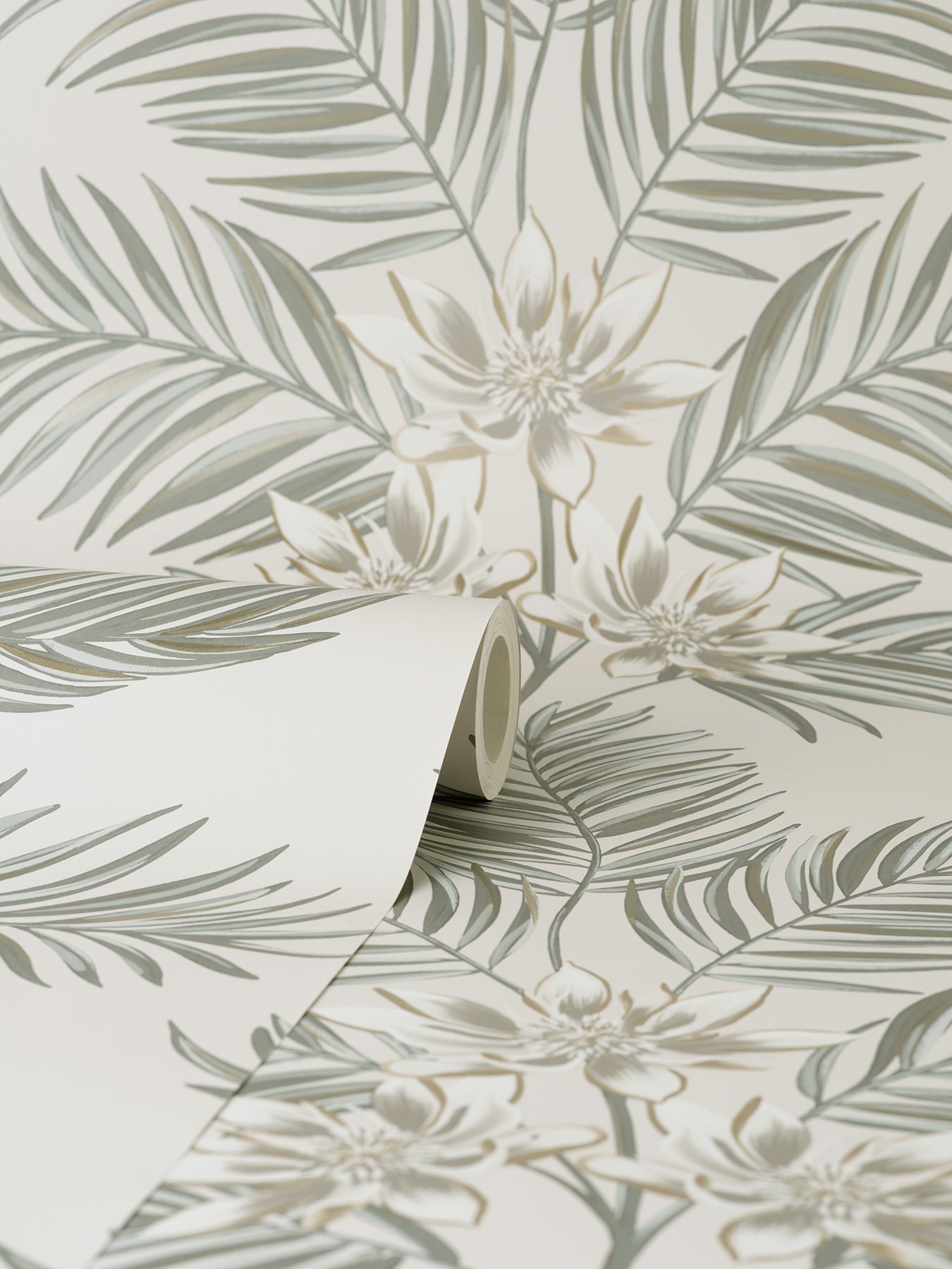 Fine Decor Bali Light Grey Palm Wallpaper, 20.5-in by 33-ft