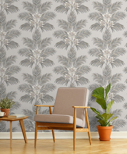 Fine Decor Bali Light Grey Palm Wallpaper, 20.5-in by 33-ft