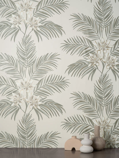 Fine Decor Bali Light Grey Palm Wallpaper, 20.5-in by 33-ft