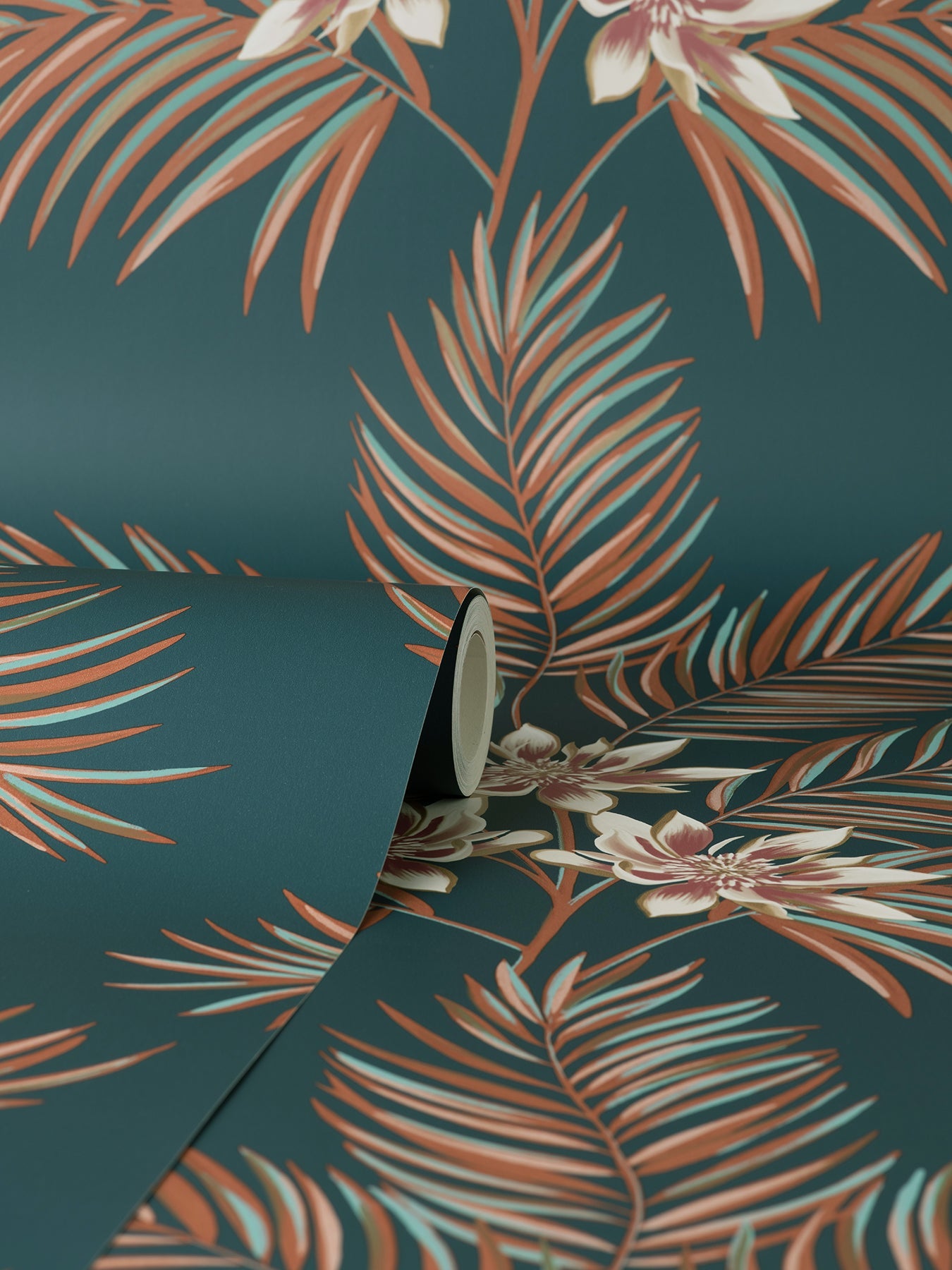 Fine Decor Bali Teal Palm Wallpaper, 20.5-in by 33-ft