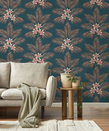 Fine Decor Bali Teal Palm Wallpaper, 20.5-in by 33-ft