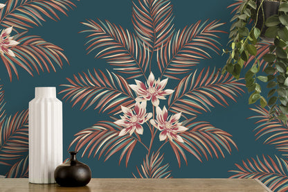 Fine Decor Bali Teal Palm Wallpaper, 20.5-in by 33-ft