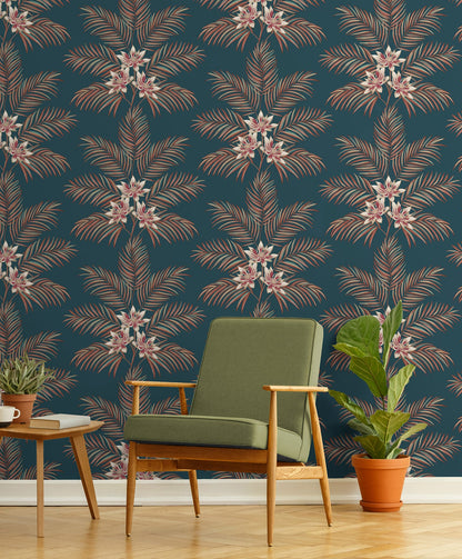 Fine Decor Bali Teal Palm Wallpaper, 20.5-in by 33-ft