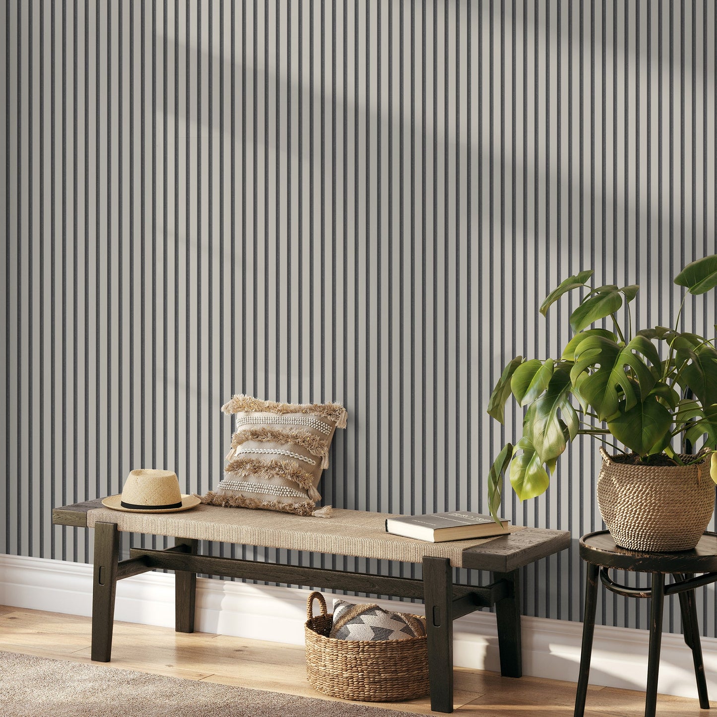 Fine Decor Reggie Stone Vertical Slats Wallpaper, 20.5-in by 33-ft