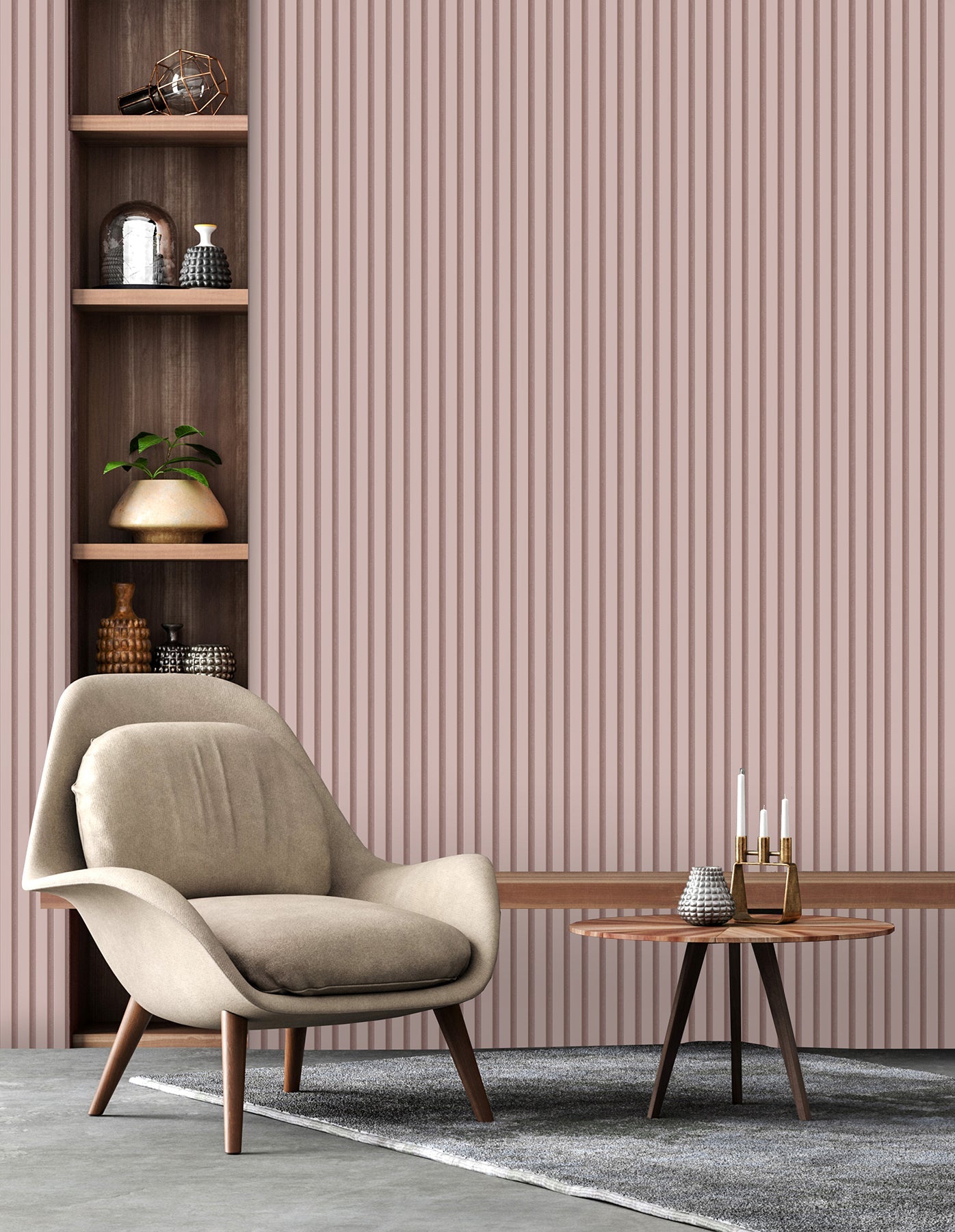 Fine Decor Reggie Blush Vertical Slats Wallpaper, 20.5-in by 33-ft