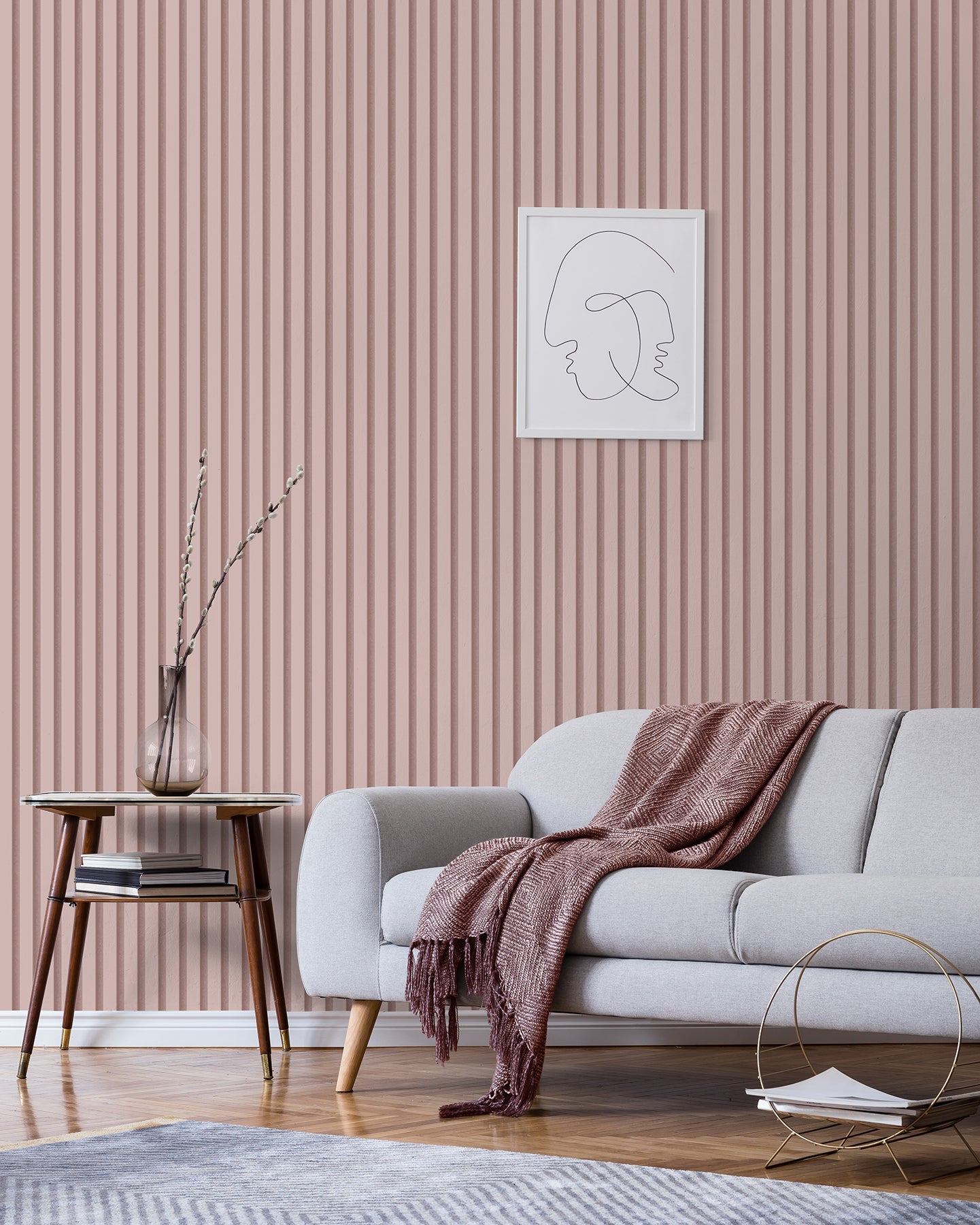 Fine Decor Reggie Blush Vertical Slats Wallpaper, 20.5-in by 33-ft