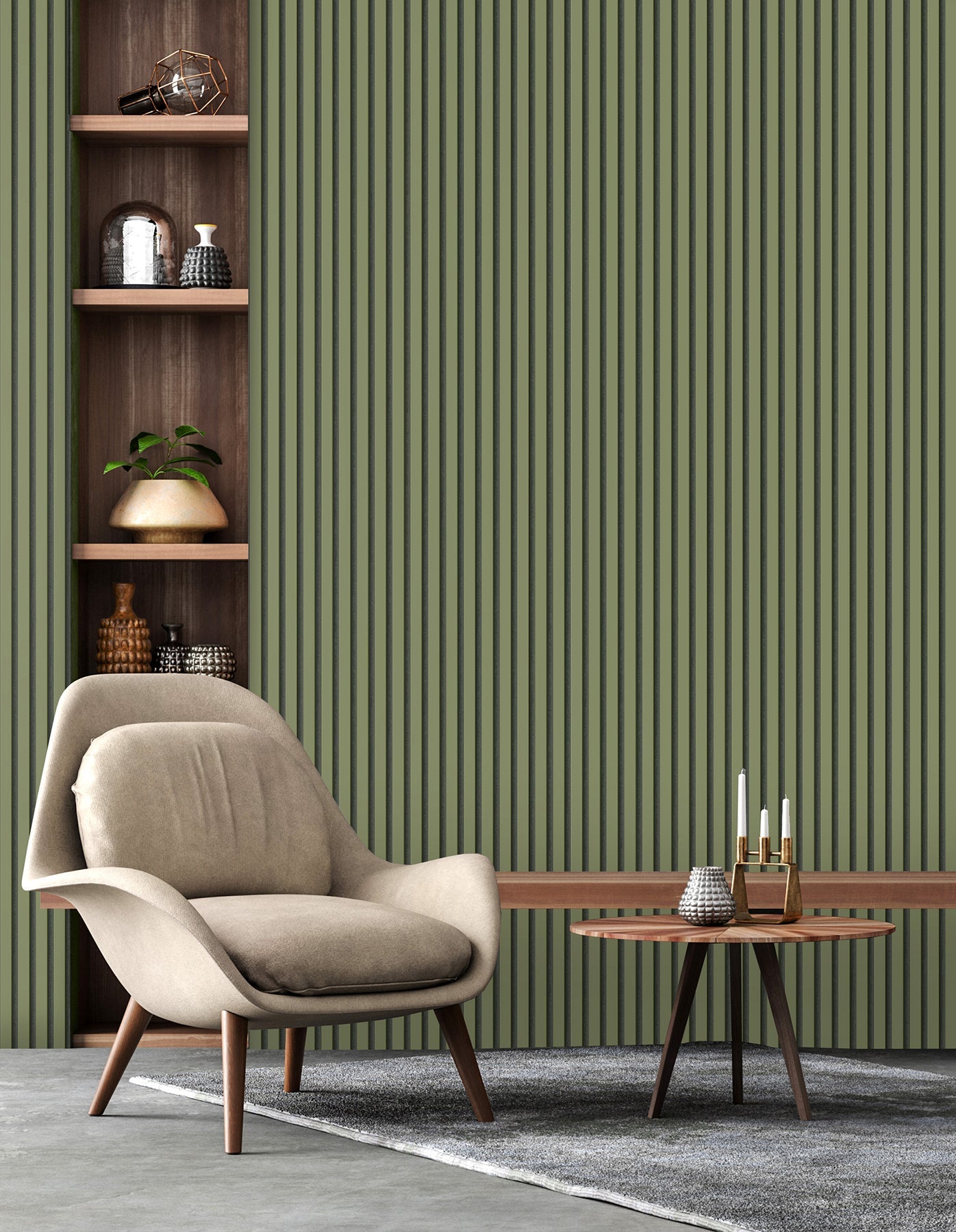 Fine Decor Reggie Olive Vertical Slats Wallpaper, 20.5-in by 33-ft