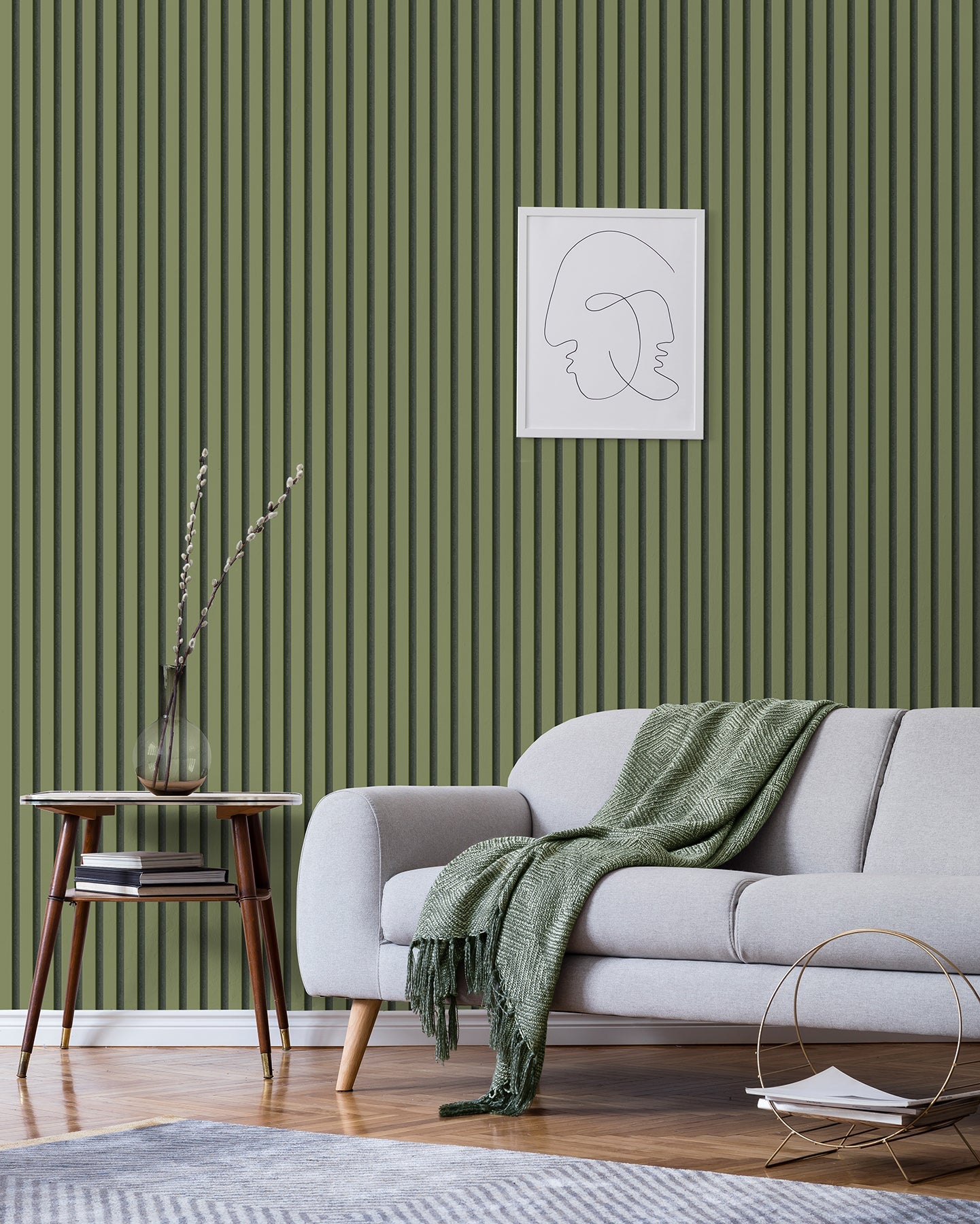 Fine Decor Reggie Olive Vertical Slats Wallpaper, 20.5-in by 33-ft