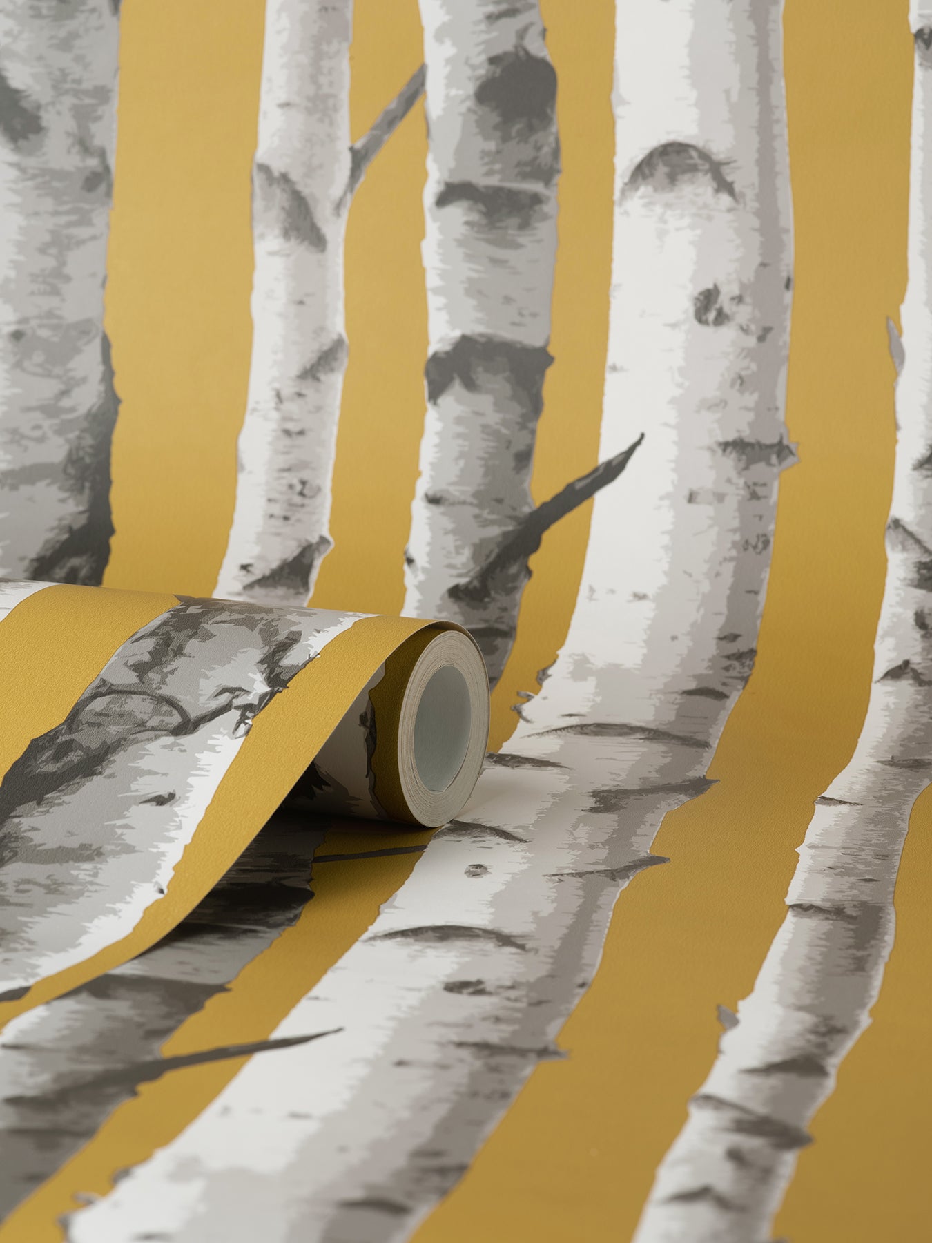 Fine Decor Chester Mustard Birch Trees Wallpaper, 20.5-in by 33-ft