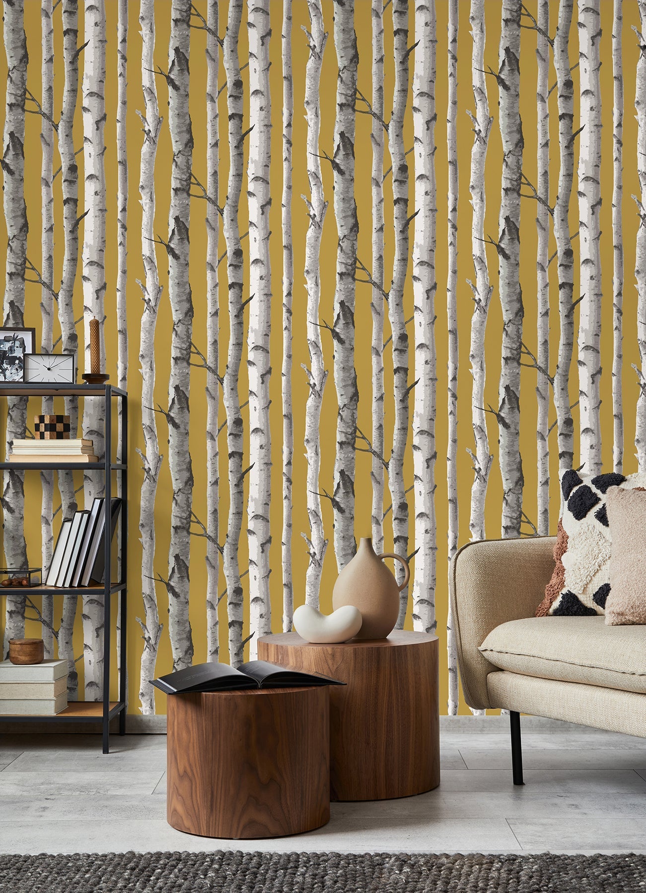 Fine Decor Chester Mustard Birch Trees Wallpaper, 20.5-in by 33-ft