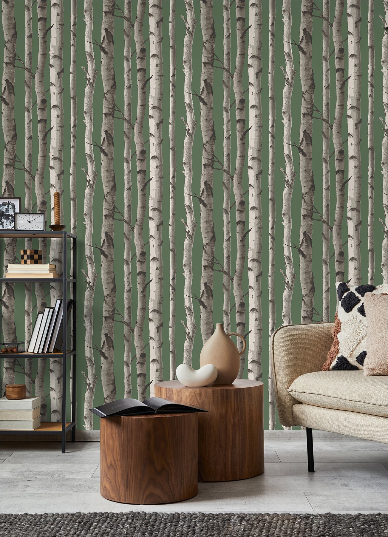 Fine Decor Chester Dark Green Birch Trees Wallpaper, 20.5-in by 33-ft