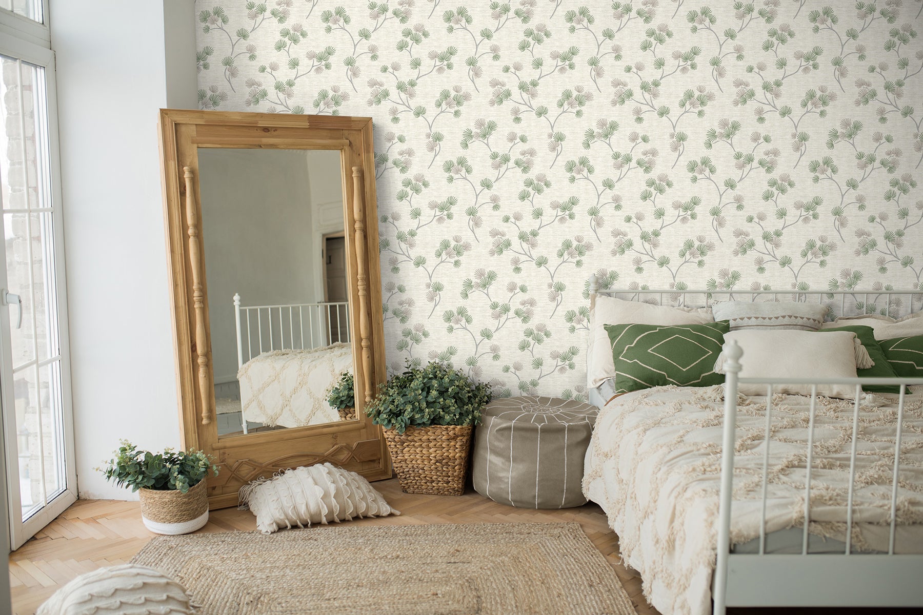 Fine Decor Kira Green Trail Wallpaper, 20.5-in by 33-ft