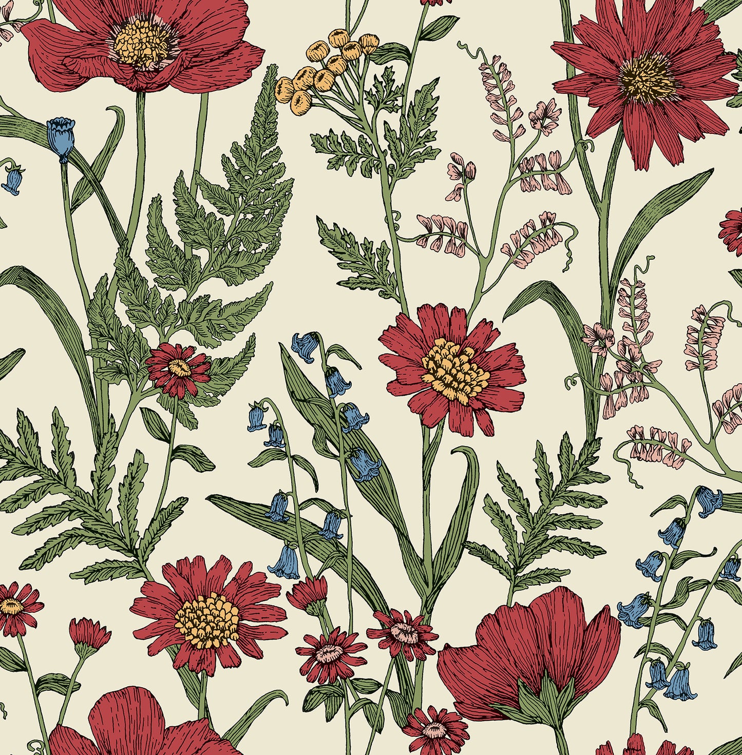 Fine Decor Arden Red Wild Meadow Wallpaper, 20.5-in by 33-ft