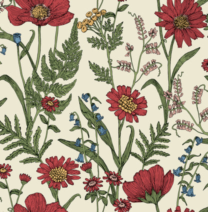 Fine Decor Arden Red Wild Meadow Wallpaper, 20.5-in by 33-ft