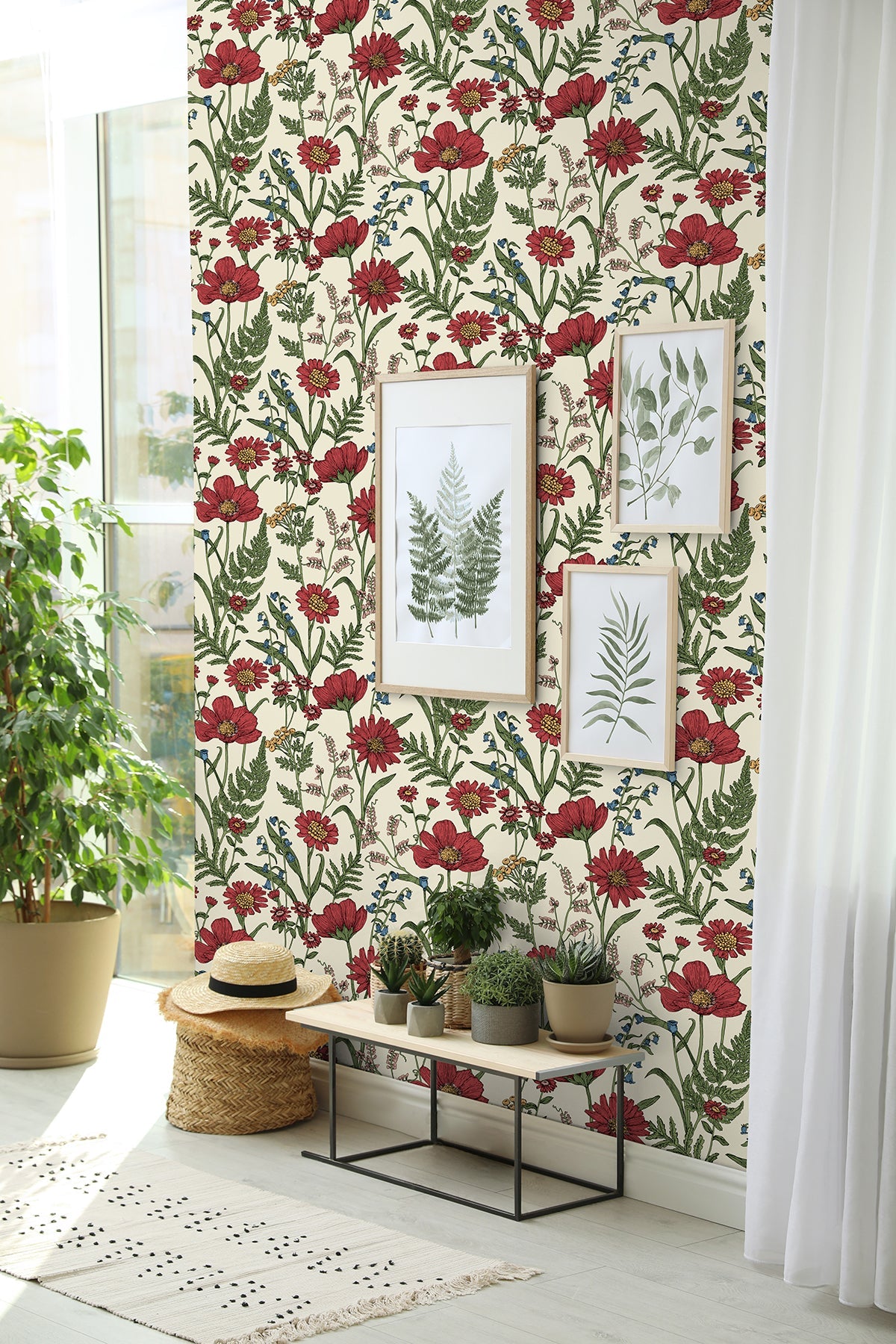 Fine Decor Arden Red Wild Meadow Wallpaper, 20.5-in by 33-ft