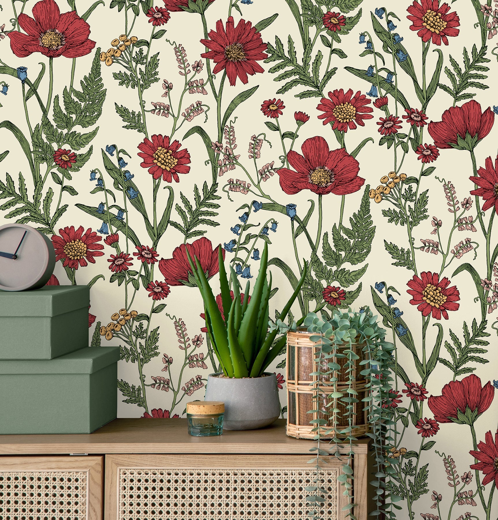 Fine Decor Arden Red Wild Meadow Wallpaper, 20.5-in by 33-ft