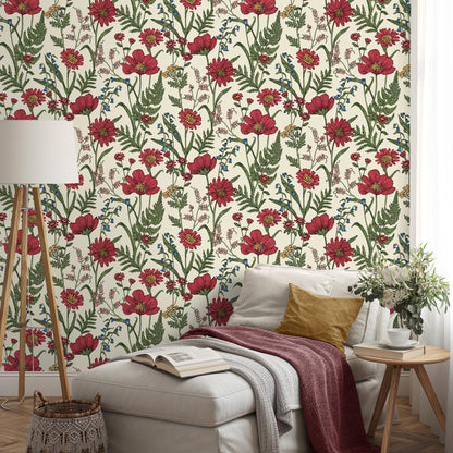 Fine Decor Arden Red Wild Meadow Wallpaper, 20.5-in by 33-ft