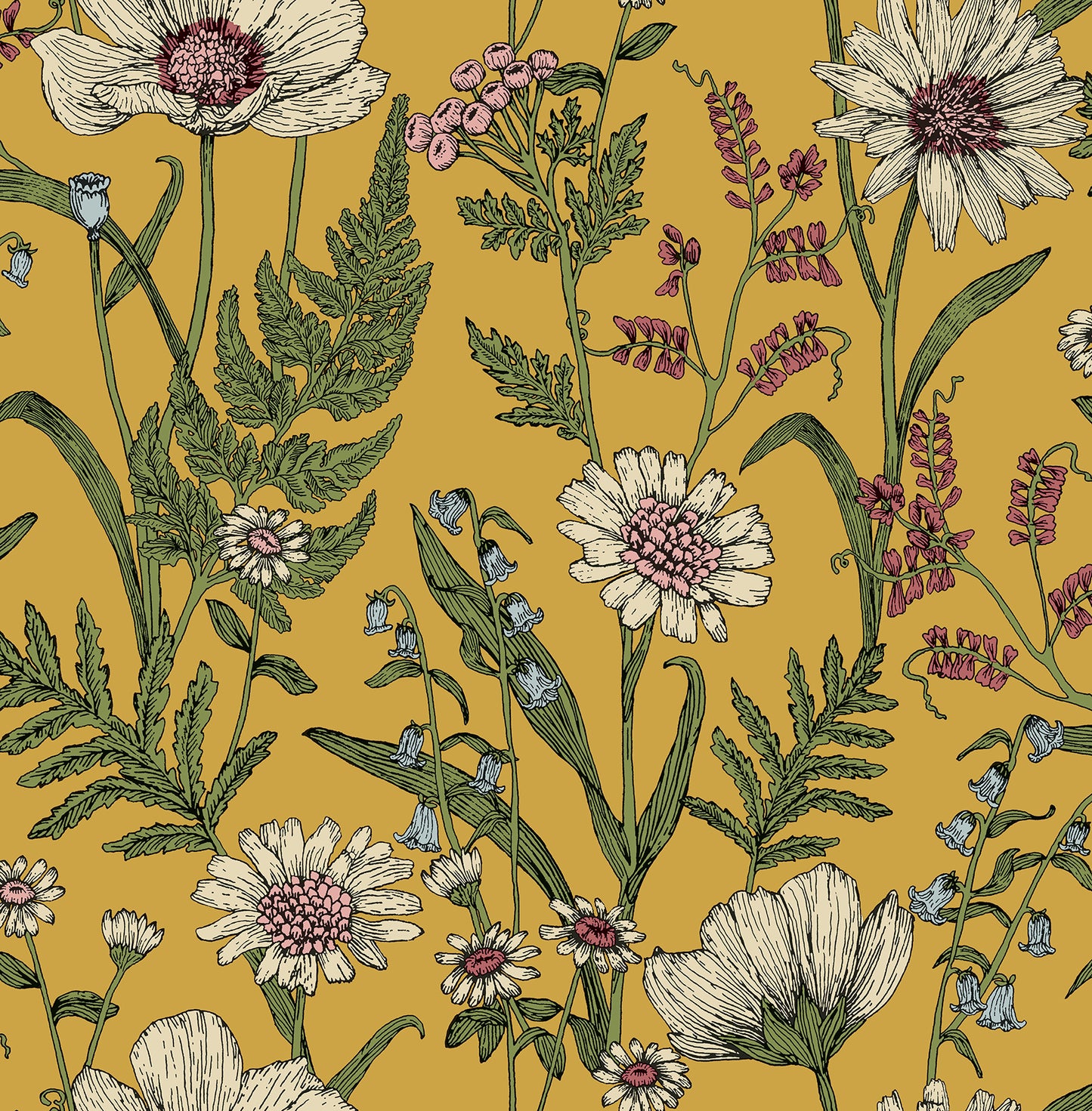 Fine Decor Arden Mustard Wild Meadow Wallpaper, 20.5-in by 33-ft