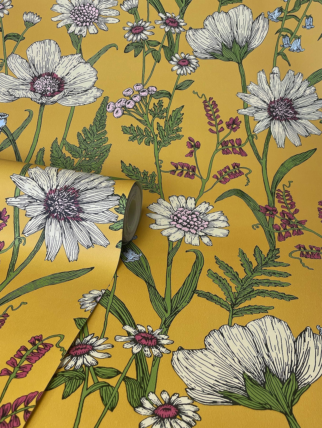 Fine Decor Arden Mustard Wild Meadow Wallpaper, 20.5-in by 33-ft