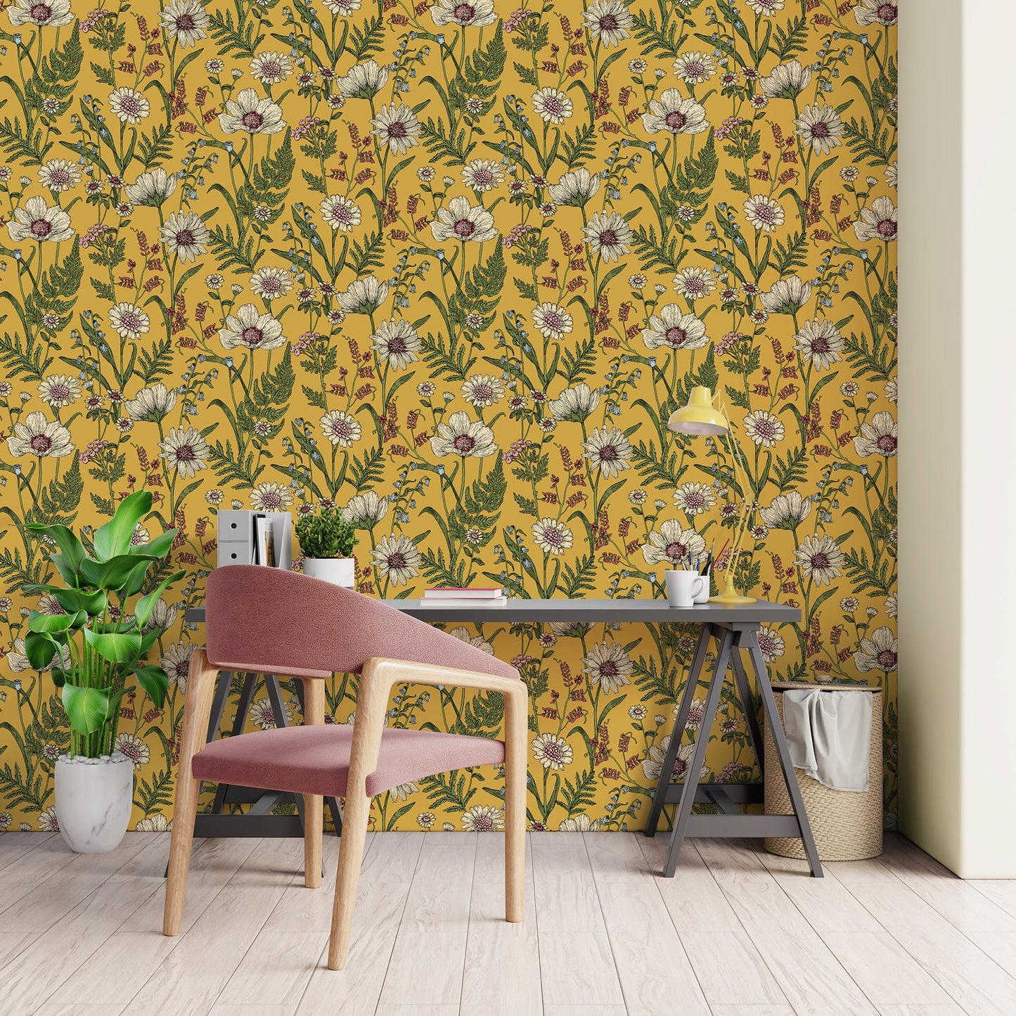 Fine Decor Arden Mustard Wild Meadow Wallpaper, 20.5-in by 33-ft