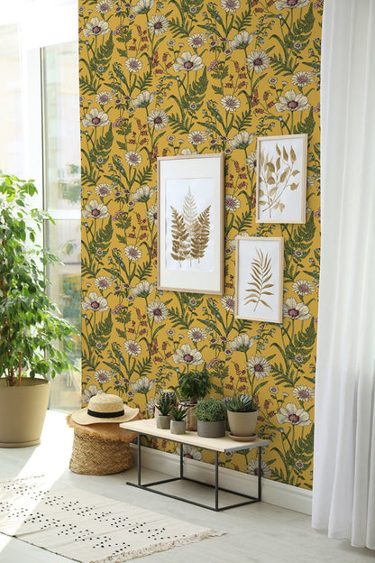 Fine Decor Arden Mustard Wild Meadow Wallpaper, 20.5-in by 33-ft