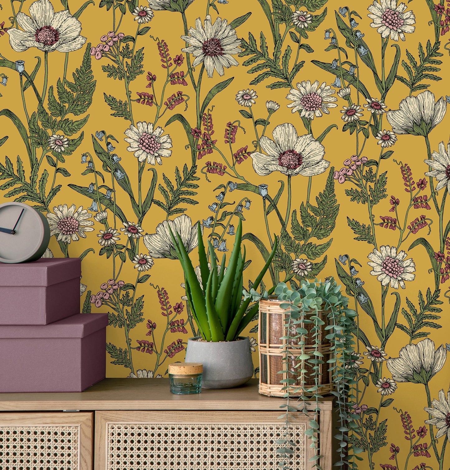 Fine Decor Arden Mustard Wild Meadow Wallpaper, 20.5-in by 33-ft