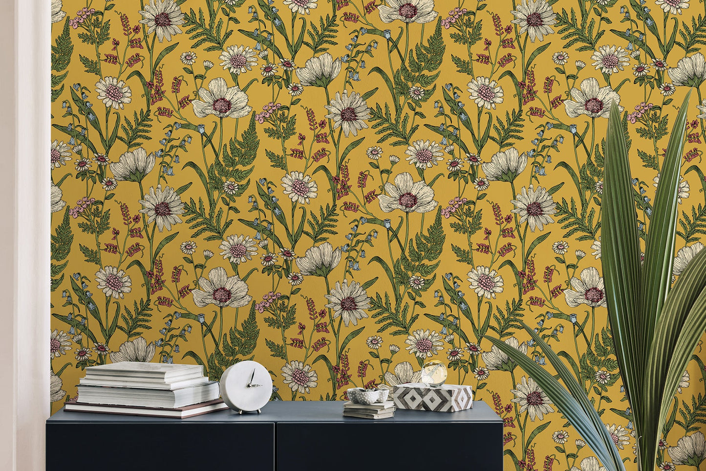 Fine Decor Arden Mustard Wild Meadow Wallpaper, 20.5-in by 33-ft