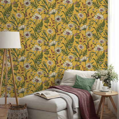 Fine Decor Arden Mustard Wild Meadow Wallpaper, 20.5-in by 33-ft