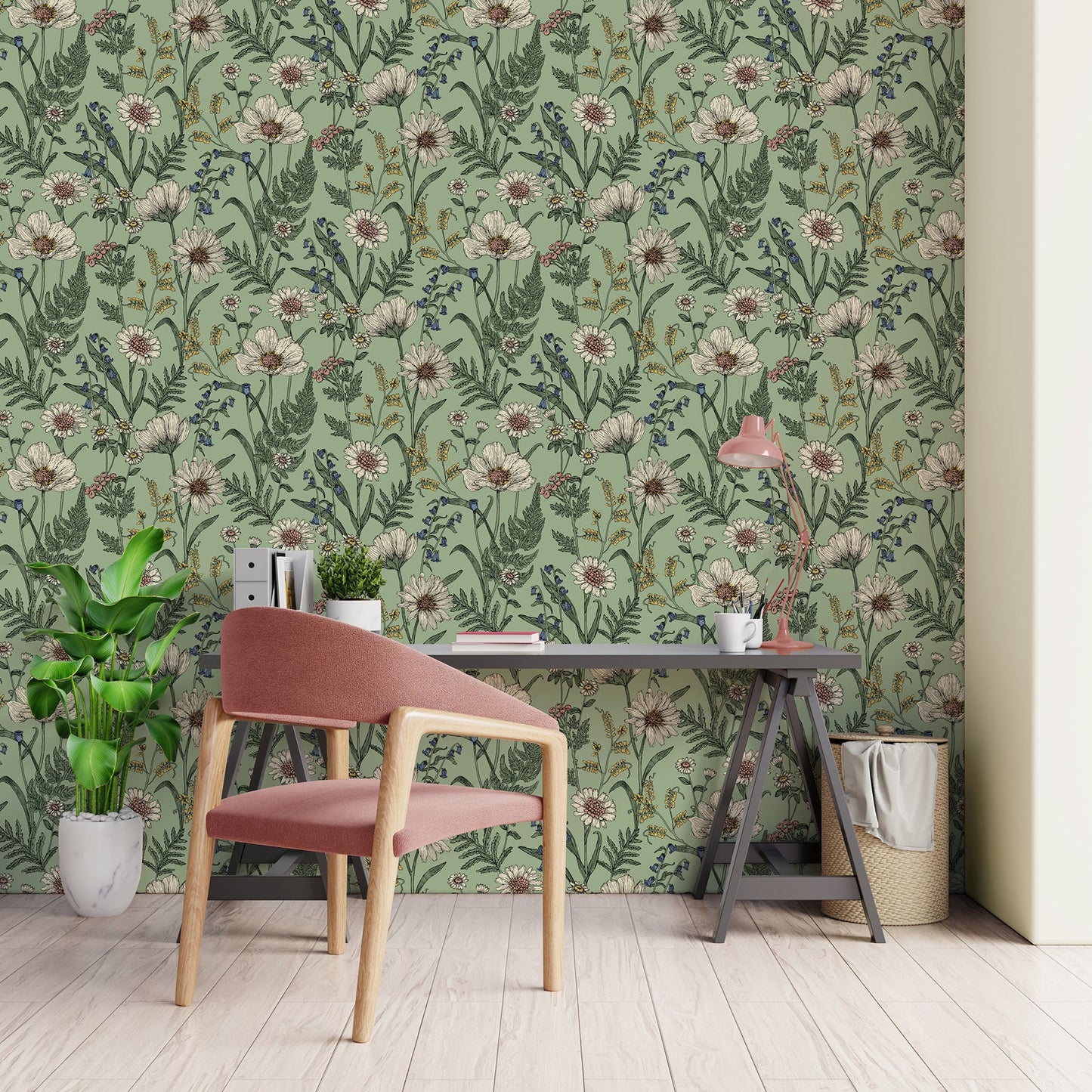 Fine Decor Arden Sage Wild Meadow Wallpaper, 20.5-in by 33-ft