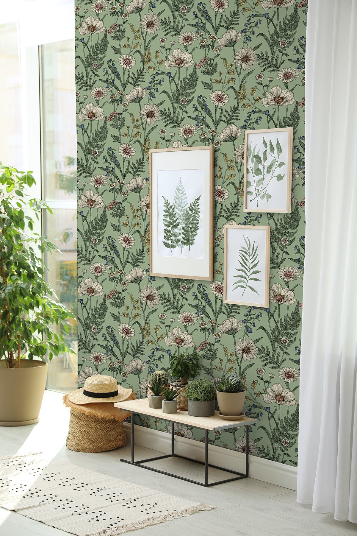 Fine Decor Arden Sage Wild Meadow Wallpaper, 20.5-in by 33-ft