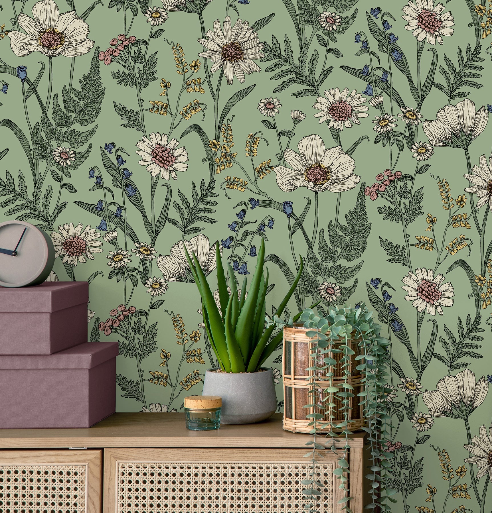 Fine Decor Arden Sage Wild Meadow Wallpaper, 20.5-in by 33-ft