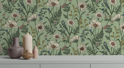 Fine Decor Arden Sage Wild Meadow Wallpaper, 20.5-in by 33-ft