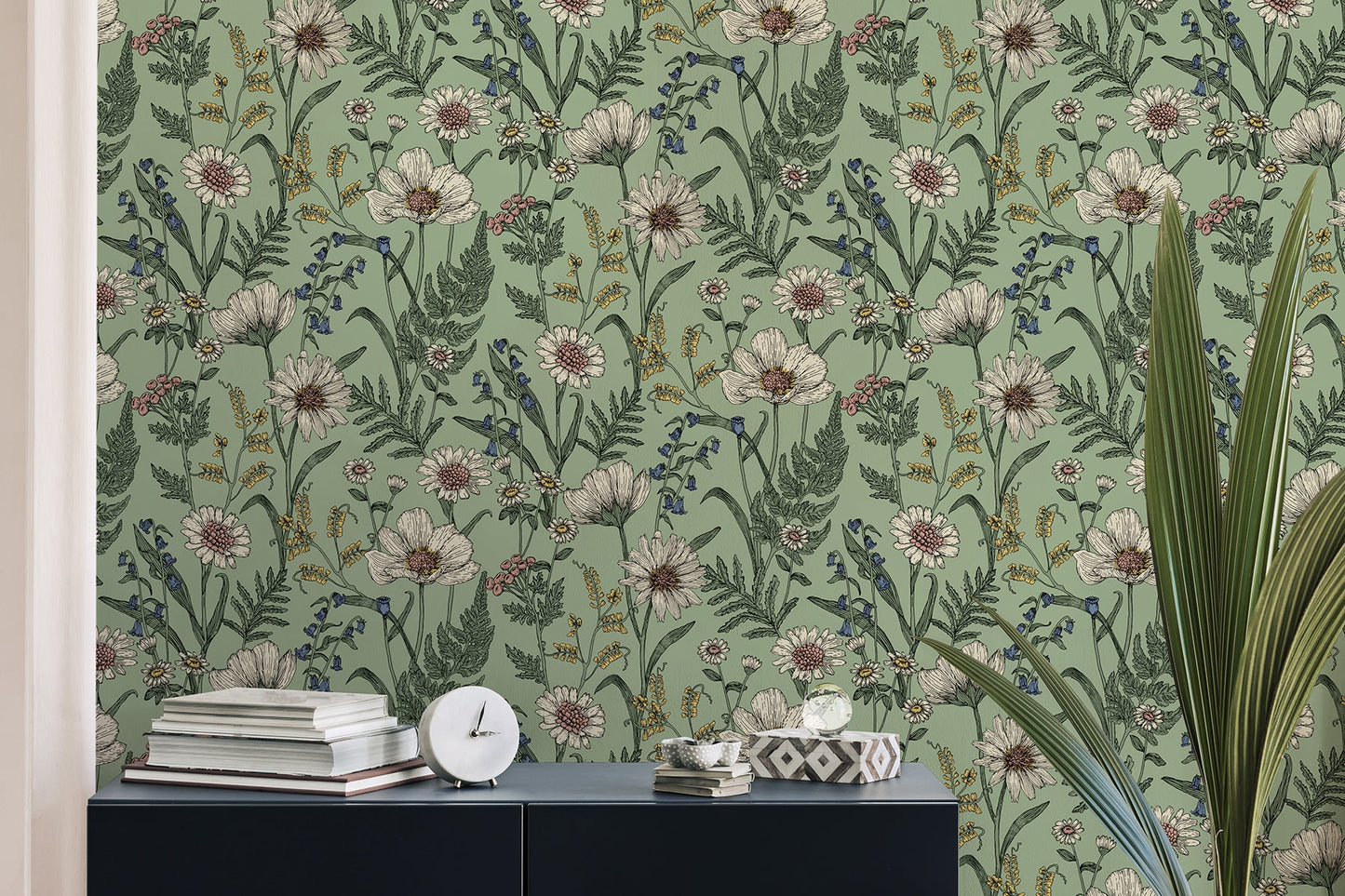 Fine Decor Arden Sage Wild Meadow Wallpaper, 20.5-in by 33-ft