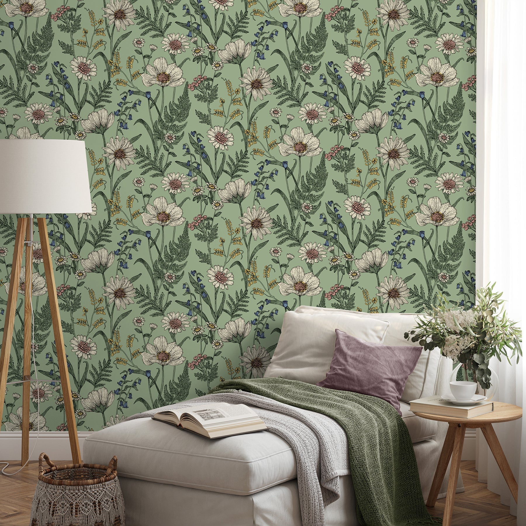 Fine Decor Arden Sage Wild Meadow Wallpaper, 20.5-in by 33-ft